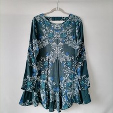 Free People Smooth Talker Teal Floral Emerald Pockets Mini Tunic Dress Size S