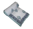 Blue Handmade Quilt, Indian Bedding Jaipuri Hand Block Printed Reversible 