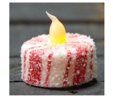 Glittered Candy Cane LED Timer Tealight, 1.25 inches, Pack of 4