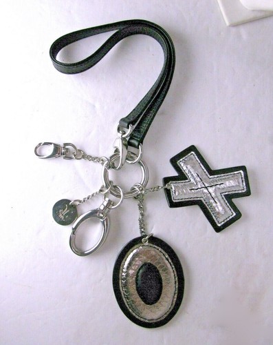Vintage Katherine Kwei XO Purse Key Chain Fob Black Silver Leather