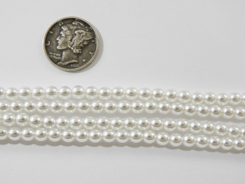 White Glass Pearls (2mm, 3mm, 4mm or 6mm) 1 Full Stand Czech Beads - Picture 2 of 3