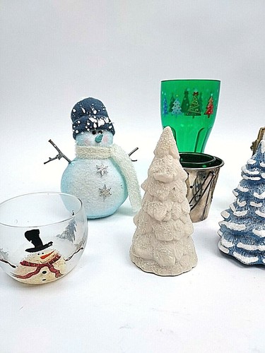Alberi in porcellana con decorazioni natalizie varie, portacandele - Foto 4 di 5