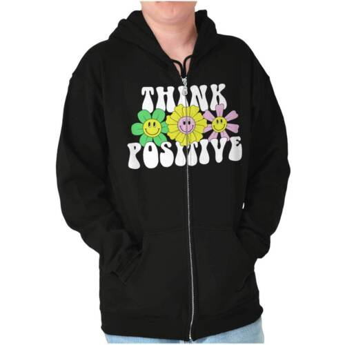 Motivational Saying Think Positive Quote Sweatshirt Zip Up Hoodie Men Women - Picture 7 of 7