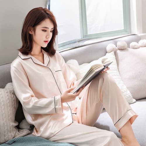 2X Women Satin Shirt and Pants Nightwear Set Soft Long Sleeve Bottoms PJs Set - Picture 6 of 17