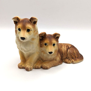 Collie Figurine Dog Pup Pair Porcelain VTG Shafford Japan 1950s