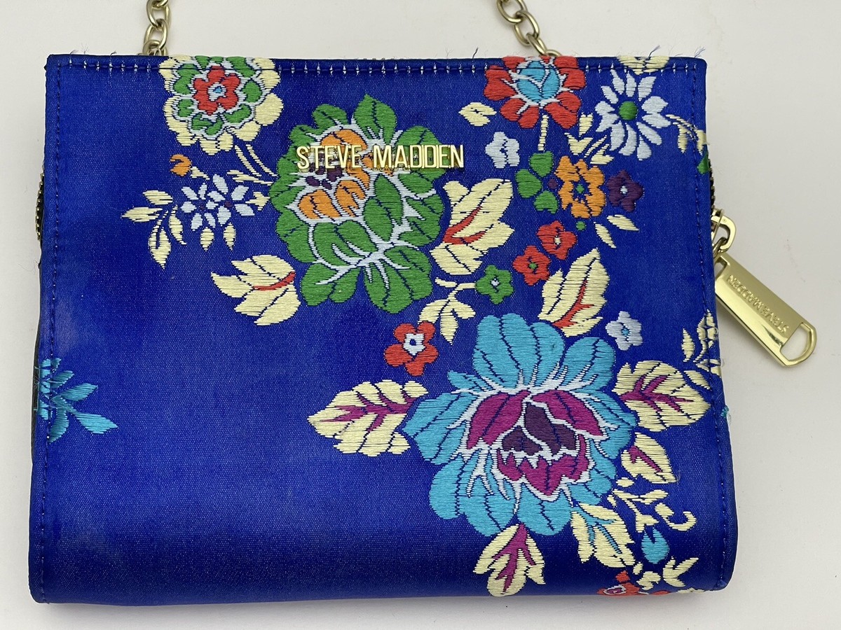 Steve Madden Blue Small Crossbody Purse Handbag with Floral Design