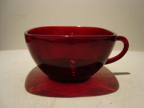 Ruby Red Anchor Hocking Glass Square Coffee Cups.