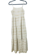 Gap Square Neck Tiered Maxi Dress Light Brown Tie Dye Cotton Linen Blend Women 4