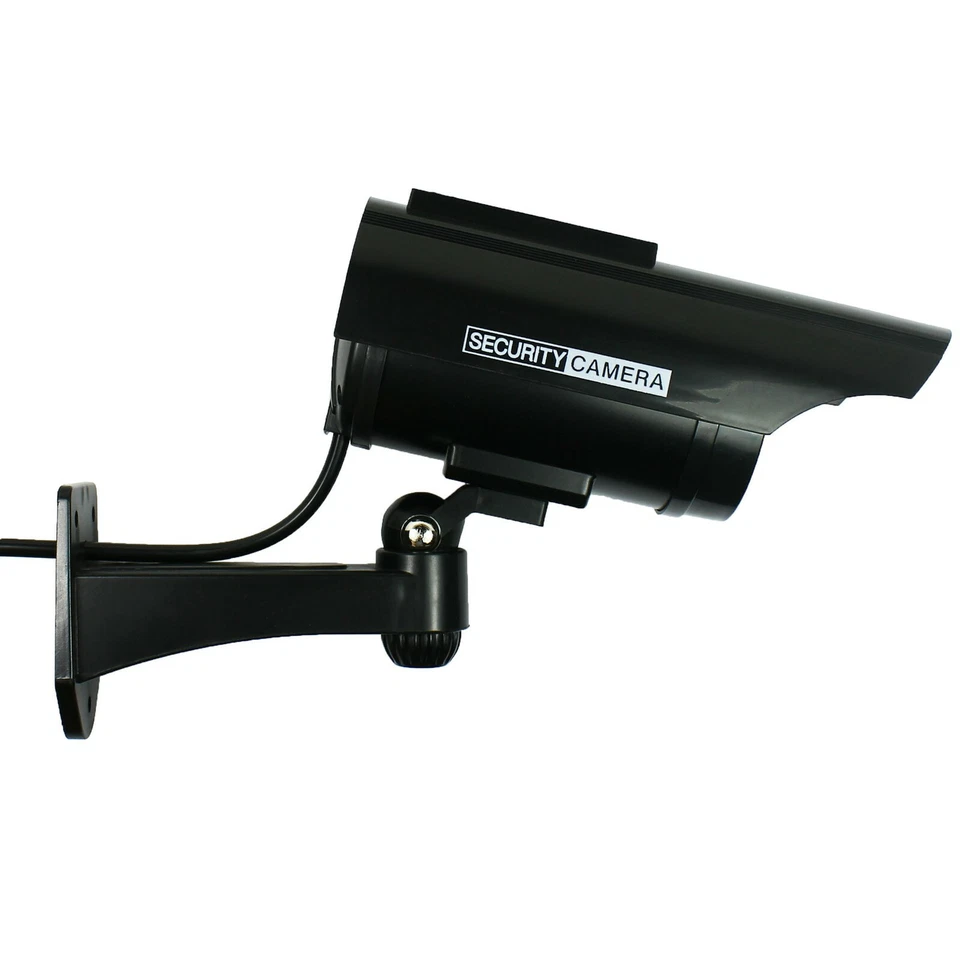 Paquete de 2 cámaras de seguridad ficticias con energía solar CCTV con luz de grabación LED - negras Foto 3 de 4