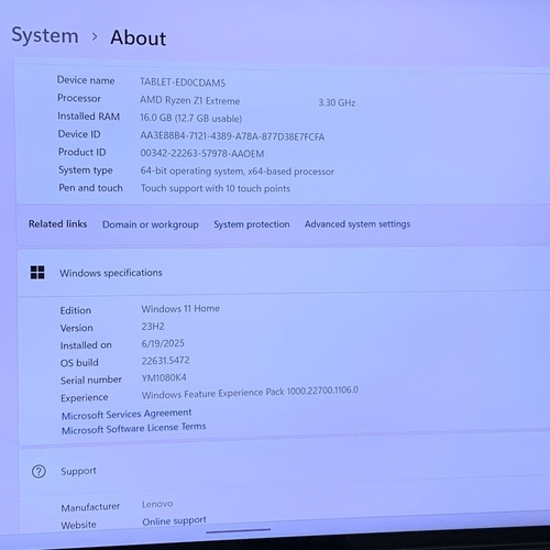 Lenovo Legion Go 8.8inch 144Hz Touch Ryzen Z1 16GB RAM 512GB SSD Handheld PC - Picture 10 of 10