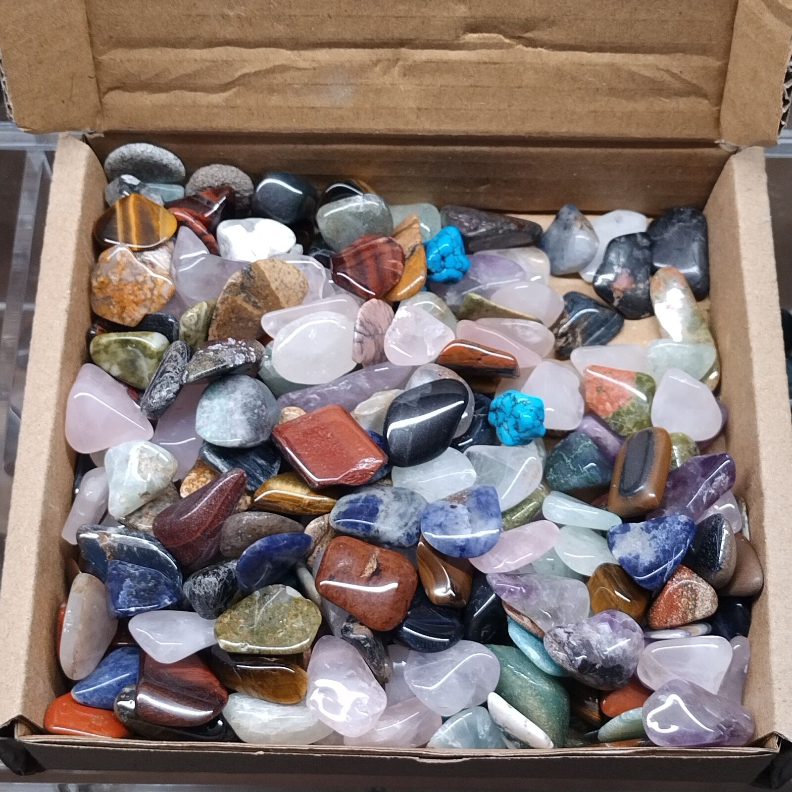 Assorted Mix Of Polished Tumble Stones 200grams around 100 to 120 pieces