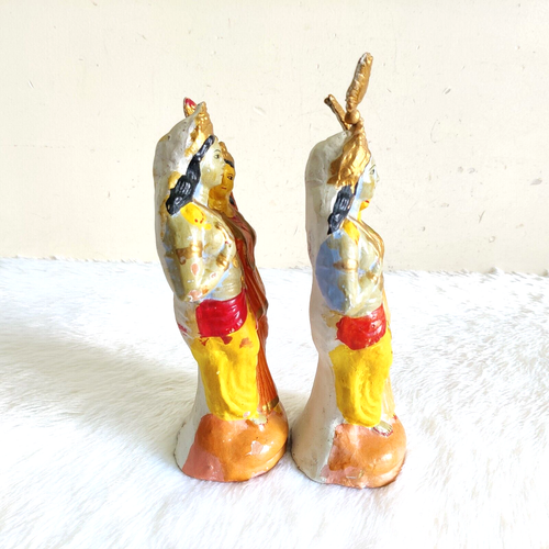 Antiguo par de figuras de terracota pintadas a mano del Señor Krishna Radha raro TC156 - Imagen 3 de 7