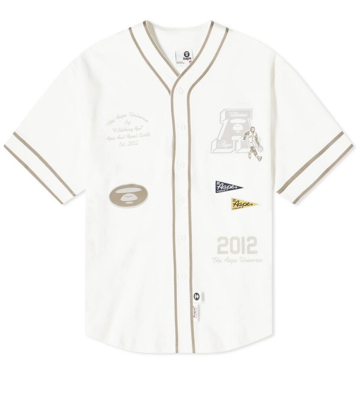 Aape by A Bathing Ape College Baseball Shirt Ivory Cotton Short Sleeve L Patch thumbnail 4