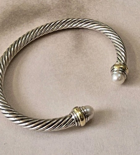 Previouly Used David Yurman Sterling Silver/14 K Gold 5mm Cable Pearls - Picture 2 of 9