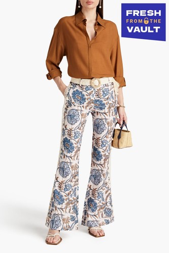 RRP€550 ZIMMERMANN Vitali Linen Flared Trousers AU3 US10 UK14 L High-Rise