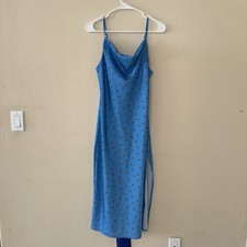 Urban Outfitters UO Mallory Cowl Neck Slip Mini Dress Blue Strawberry Print S