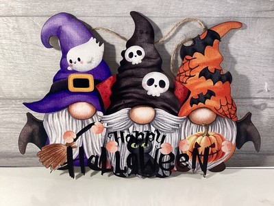 Halloween 3 Gonk Holzschild - Kürbis, Geist, Fledermäuse