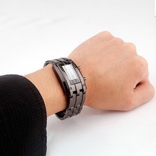 1-Waterproof Plating Watch Luxury Stainless Steel Binary Luminous LED AFEE