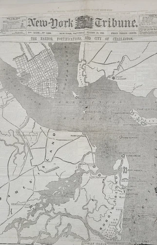 New York Tribune 8/29/1863  Full-Page Map   Charleston Harbor and City   rare!