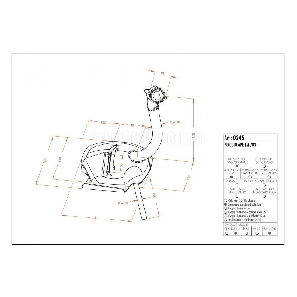 Piaggio Ape Tm 703 1983 > 2016 Leovince Exhaust Full System Sito Steel 0245