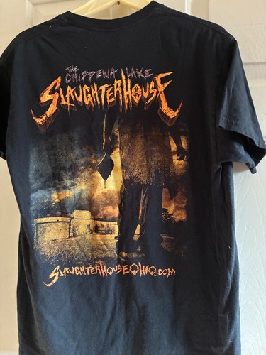 Chippewa, Vintage Chippewa Lake Slaughterhouse Graphic Tee Black Horror T-Shirt - Size L,