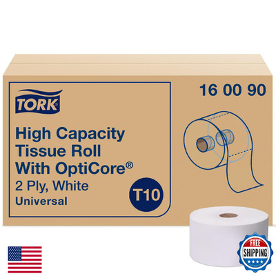Tork OptiCore Mid-size Toilet Paper Roll White T10, 2-ply, 12 rolls x 2000ft