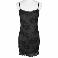 Velvet Burnout Mini Slip Dress Size M Black Sheer Dragon Whimsigoth Y2K Goth