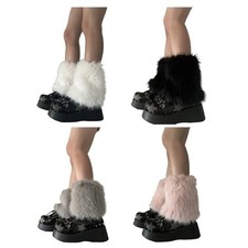 Women Faux Fur Leg Covers Warmers Shoes Boot Cuffs Warm Costume Winter Party