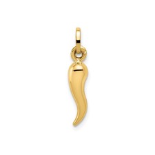 14k Yellow Gold Italian Horn Pendant Cornicello Charm for Protection and Luck