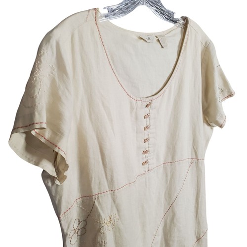 J Jill Size LP L Petite Dress Midi Flowing Flared Linen Embroidered Beach Summer - Picture 6 of 14