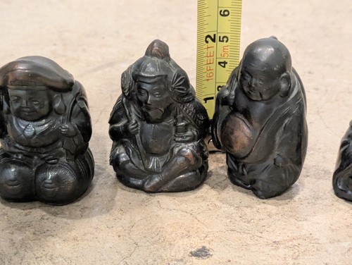 Juego de 4 estatuillas japonesas de metal vintage de los siete dioses de la suerte mini estatuas de 2" - Imagen 10 de 10