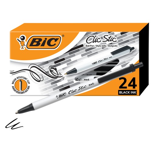 BIC Clic Stic Schwarz Kugelschreiber, Mittlere Spitze (1,0 mm), 24 Stück - Bild 1 von 6