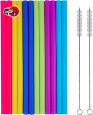 14 PCS Reusable Silicone Straws with Cleaning Brushes Extra Wide Large Straws