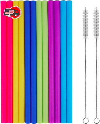 14 PCS Reusable Silicone Straws with Cleaning Brushes Extra Wide Large Straws