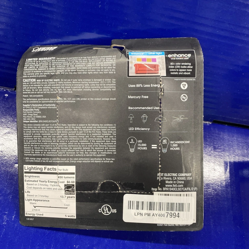 Feit Electric LED Dimmable Light Bulbs 2 Pk (15360) FS 40 Watt - Image 2 of 2