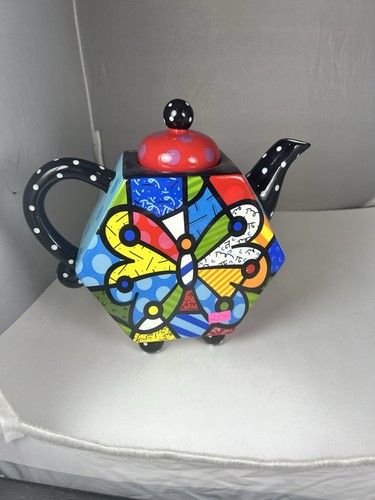 Romero Britto Schmetterling Teekanne 2009 ca. 9"X10"X4" skurril bunt künstlerisch - Bild 3 von 4