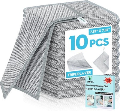 10 Pcs New Upgraded 3 Layers Non Scratch Wire Dishcloth, Multipurpose Wire Dishw