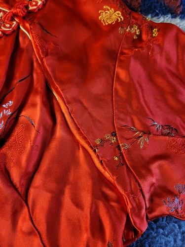 Vintage Peony Brand Red Satin Kimono Size 42 Chinese Floral Embroidered Shanghai - Picture 5 of 9