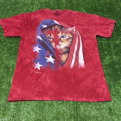 Mens The Mountain Animal Kitten Cat American Flag Graphic Patriotic T-Shirt Sz L