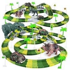 Dinosaur Toys,Create A Dinosaur World Road Race,Flexible Track Playset Green