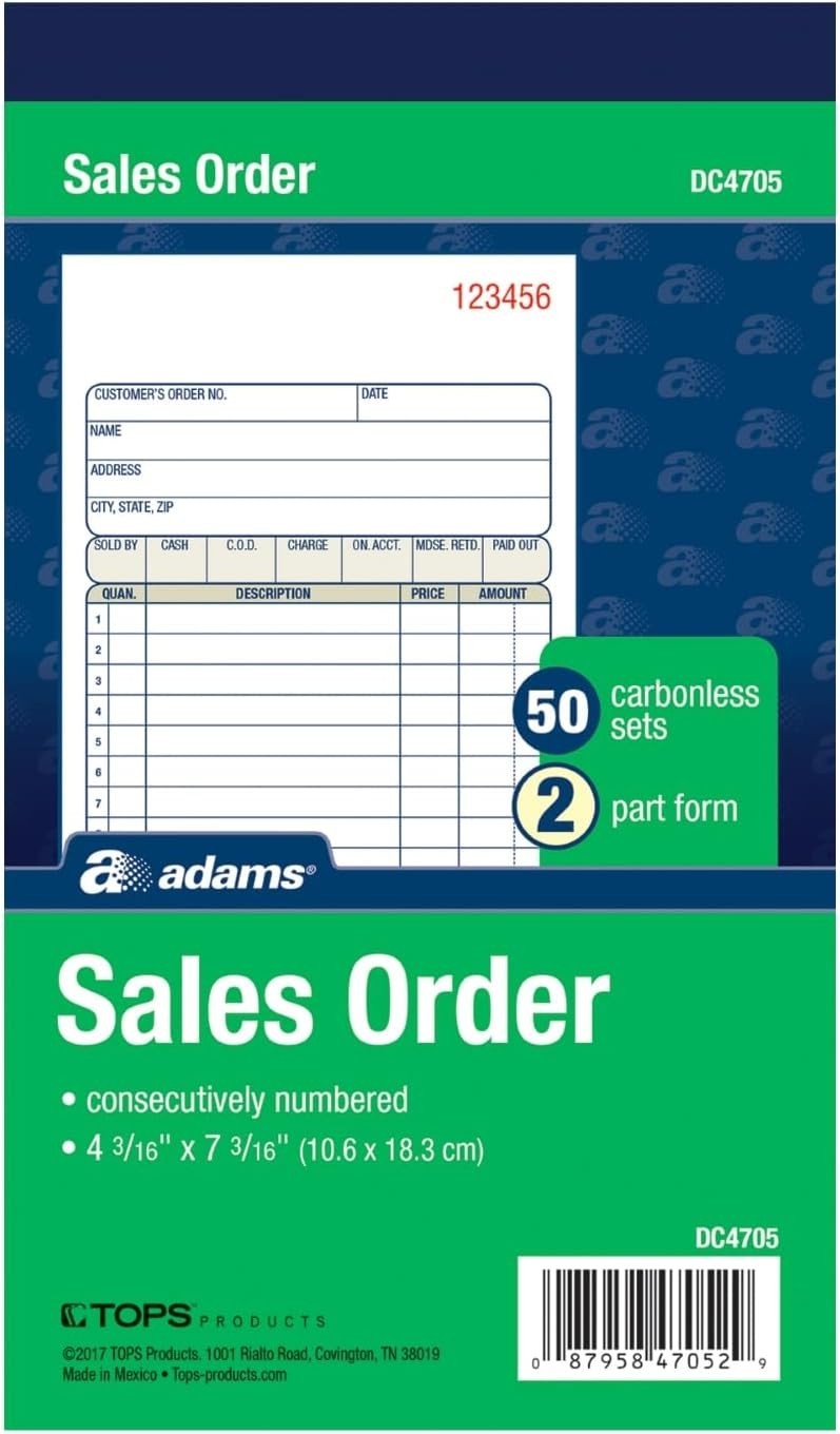 Customizable 2-Part Sales Order Book with 50 Carbonless Forms - 4-3/16 x 7-3/16