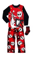 Jack Skellington Sandy Claws and Zero Soft Fleece Christmas Pajama and Socks Set