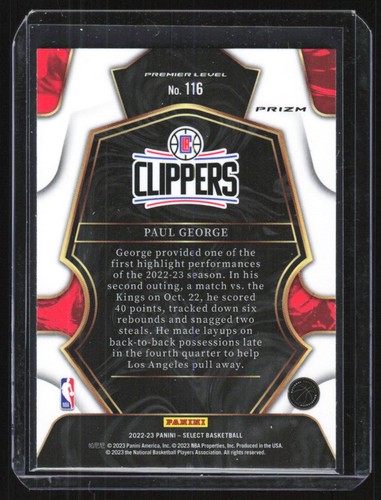 2022-23 Panini Select Red Ice Paul George Los Angeles Clippers #116 - Picture 2 of 2