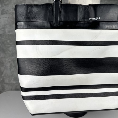 COACH City Tote Bag Black + White Stripe PVC Leather Double Handle Straps - Bild 5 von 23