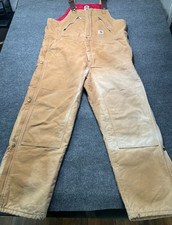 Carhartt Duck Bib Overalls Mens 44x32 Brown Insulated Double Knee R38 BRN