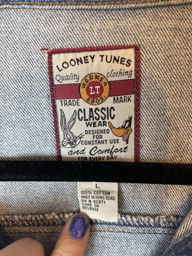 Vintage Looney Tunes Denim Jacket Warner Bros Classic Wear Large Since 1930 - Picture 5 of 11