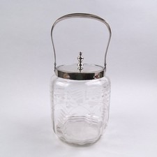 Jugendstil Bonboniere Henkeldose Glas optisch geblasen Messing Chrom um  1920