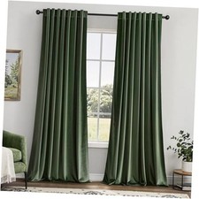 Olive Green Velvet Curtains 84 42"W x 84"L Pack of 2 Back Tab/Olive Green