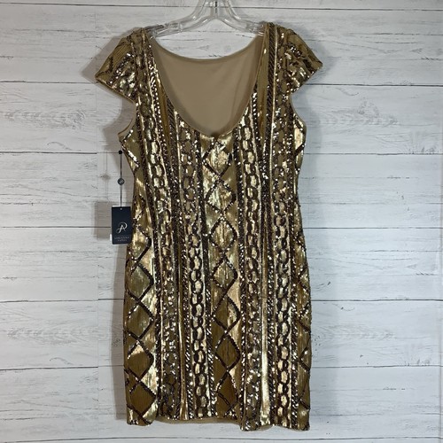 Adrianna Papell Gold cable knit sequin cocktail dress NWT Size 16P - Picture 6 of 10
