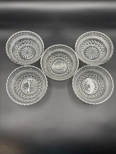Set Of 5 Vintage Anchor Hocking Wexford Diamond Clear Glass Berry Dessert Bowls